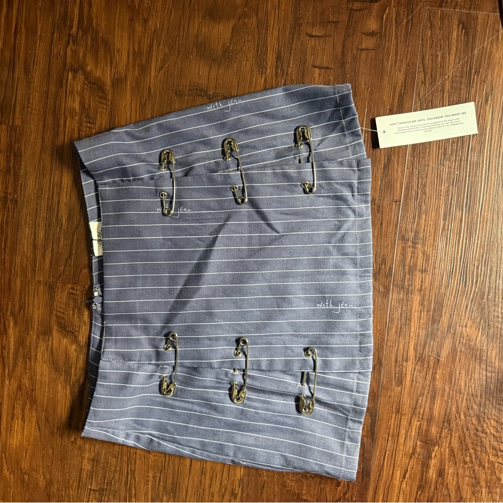 Pinstripe Safety-Pin Detail Mini Skirt - Blue - Picture 3 of 3